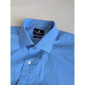 Psycho Bunny Dress Shirt Mens 17.5 34/35 Blue Modern Fit Stretch Non Iron Button